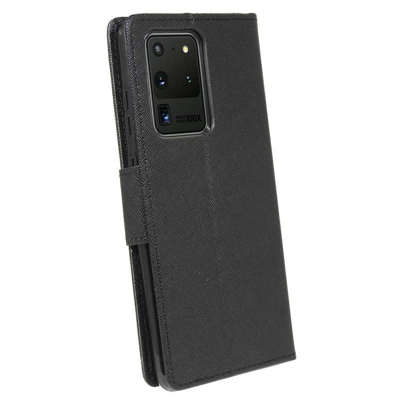 Schwarze Handyhülle mit Telefon, Kamera, Display eines Telefons.