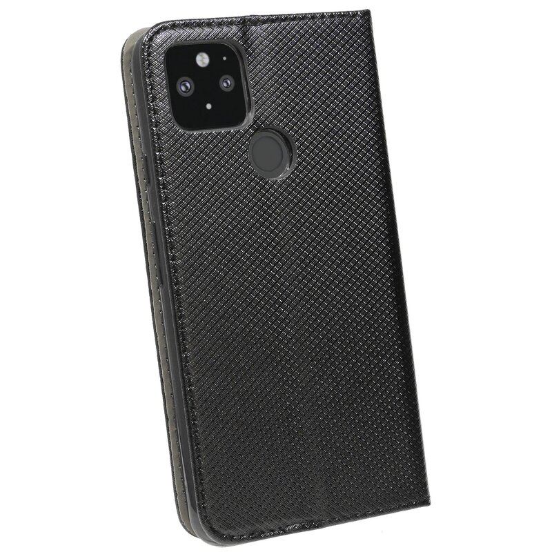 Schwarze Handyhülle. Rückseite sichtbar. Schwarzes strukturiertes Design. Kamera sichtbar.