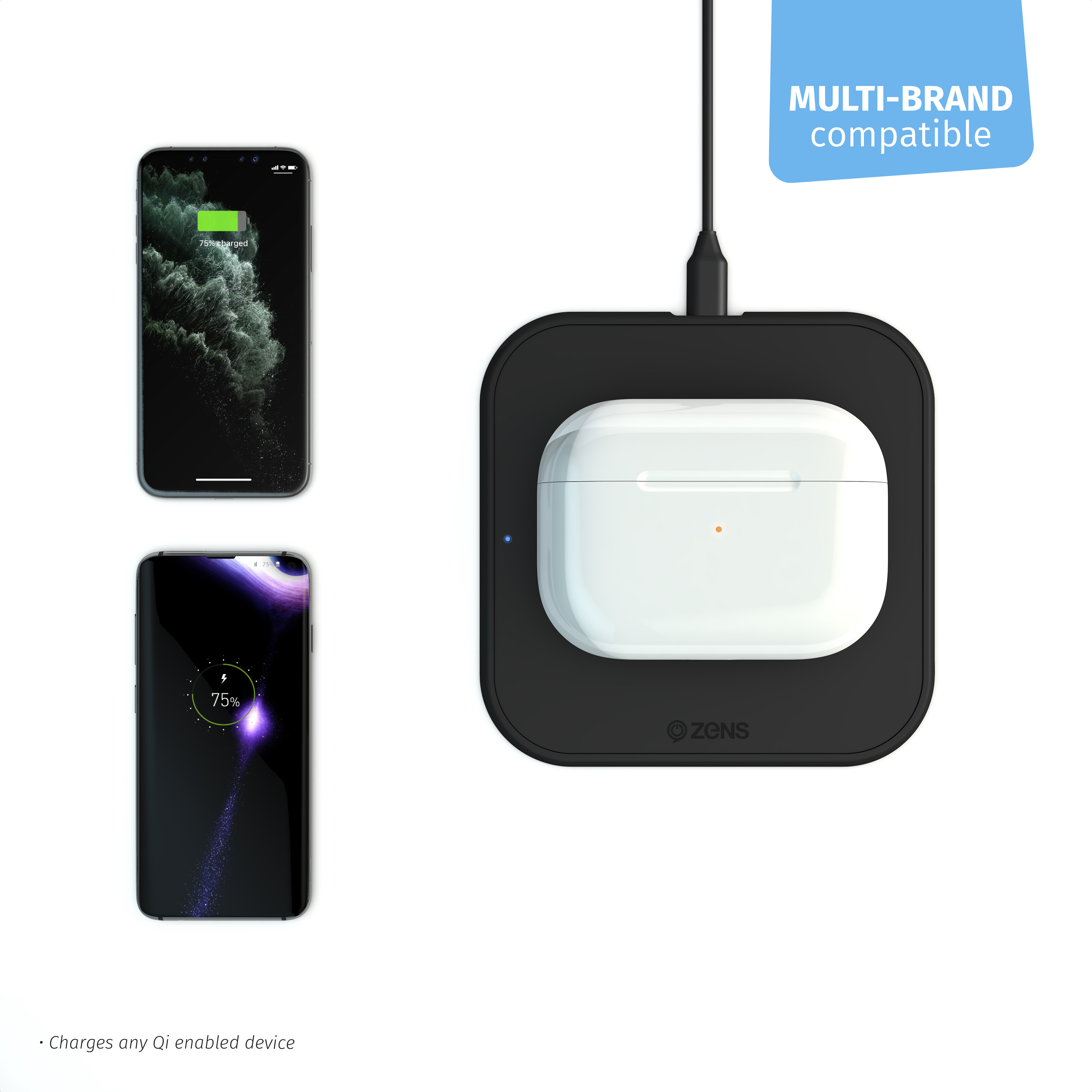 ZENS Single Wireless Charger Slimline viele und mehr, Apple, Ladegerät Huawei Schwarz Samsung, Induktives