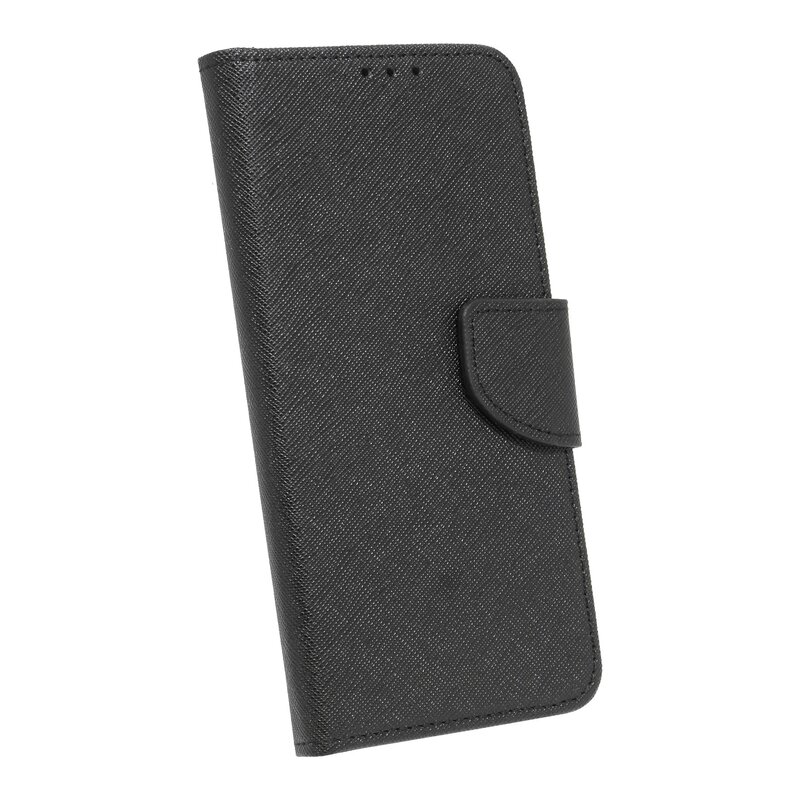 Eine geschlossene schwarze Handyhülle mit Knopfverschluss.
