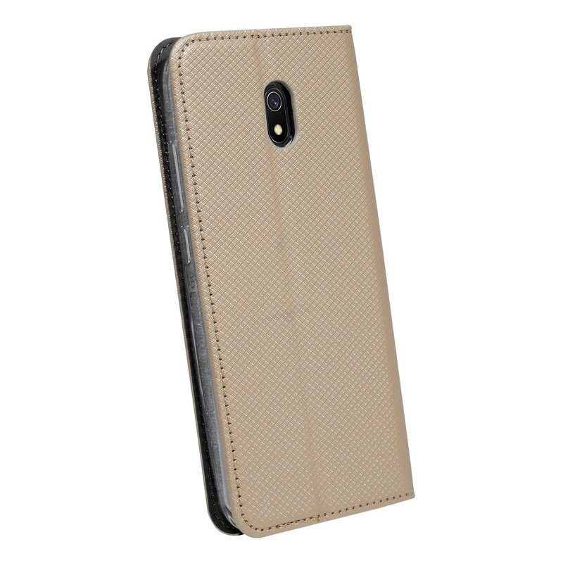 Beige Handyhülle mit strukturierter Oberfläche. Kamera sichtbar. Faltbares Design.