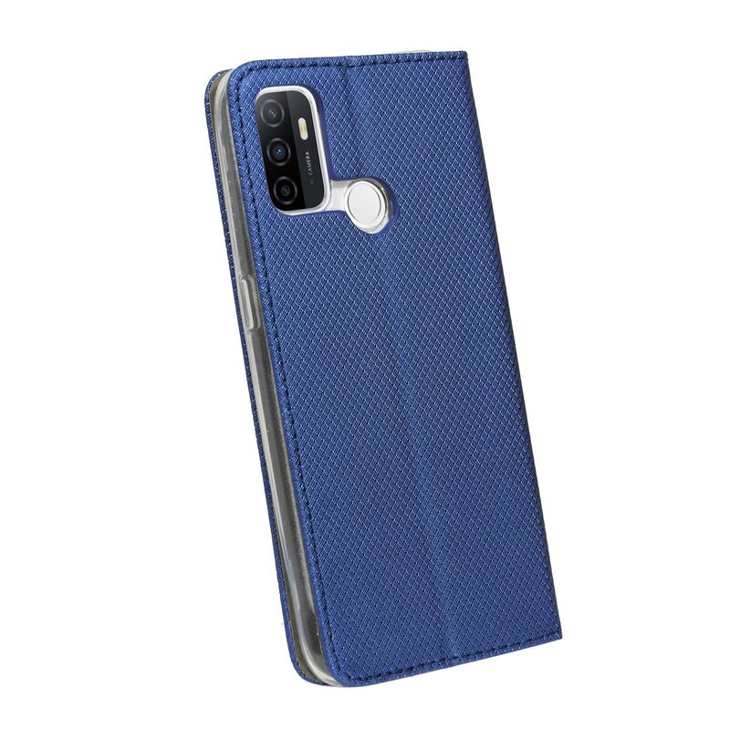 Blaue Handyhülle mit Kamera und strukturierter Oberfläche.