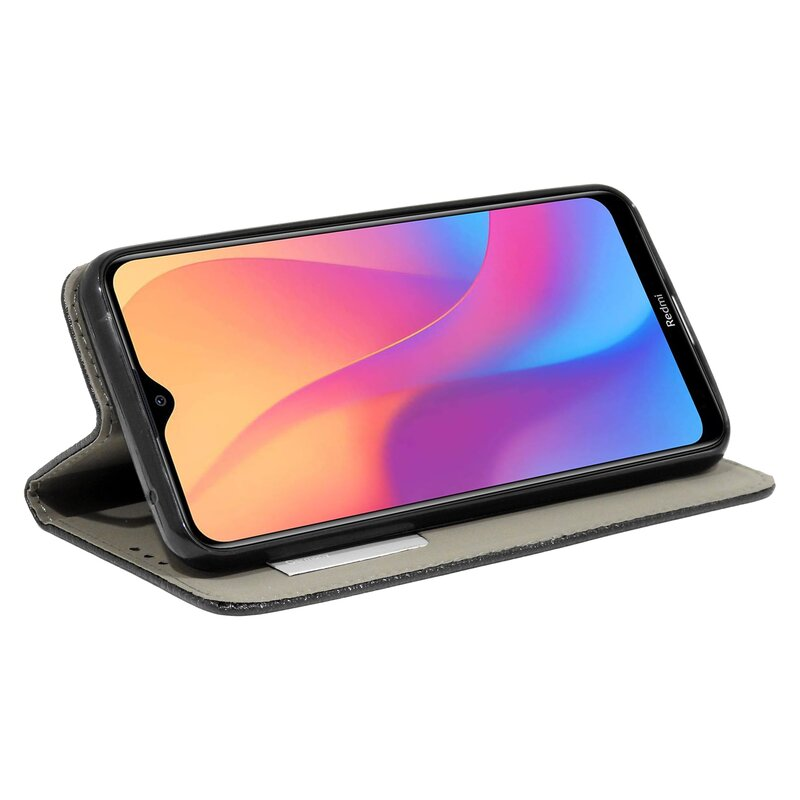 Ein Smartphone in einer Hülle, das ein farbenfrohes Display zeigt.