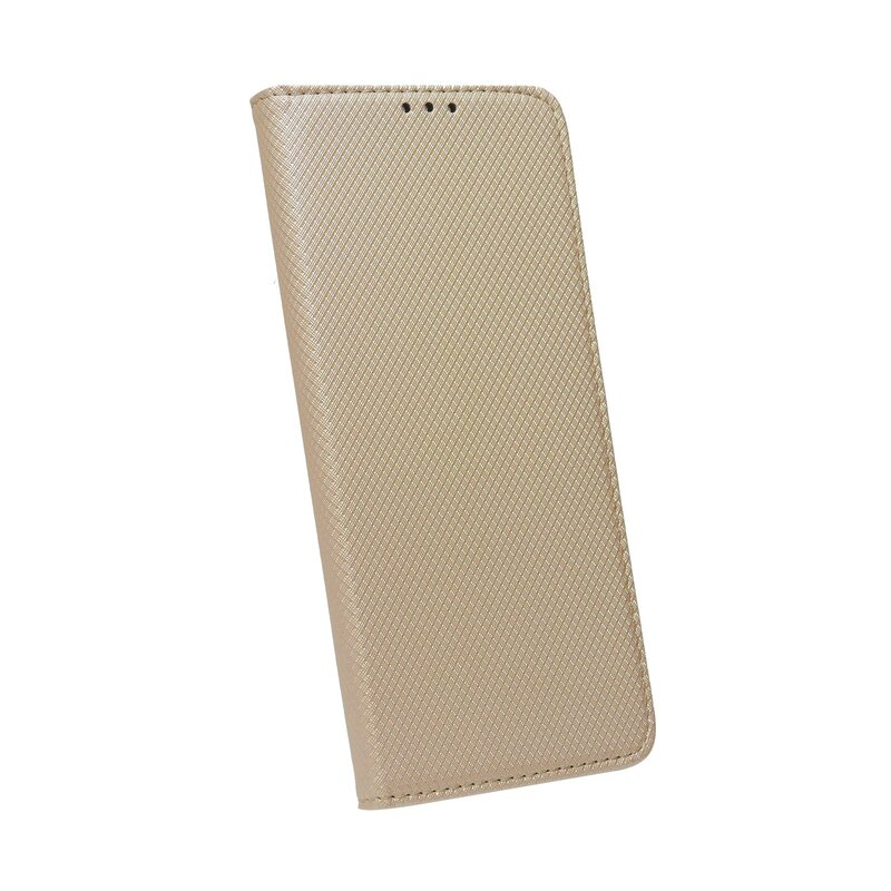 Beige Handyhülle mit Rautenmuster. Die Hülle ist geschlossen. Oben drei Löcher.