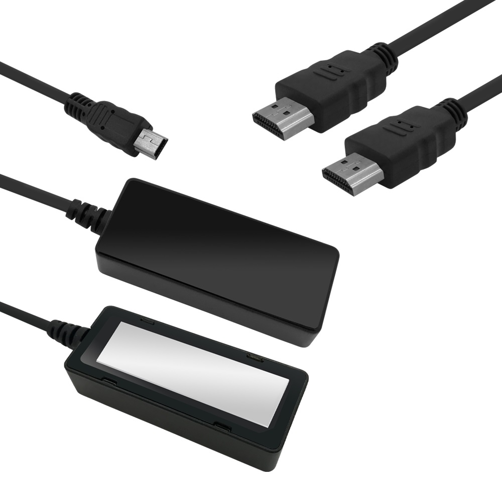 Verschiedene schwarze Kabel und eine schwarze Box.