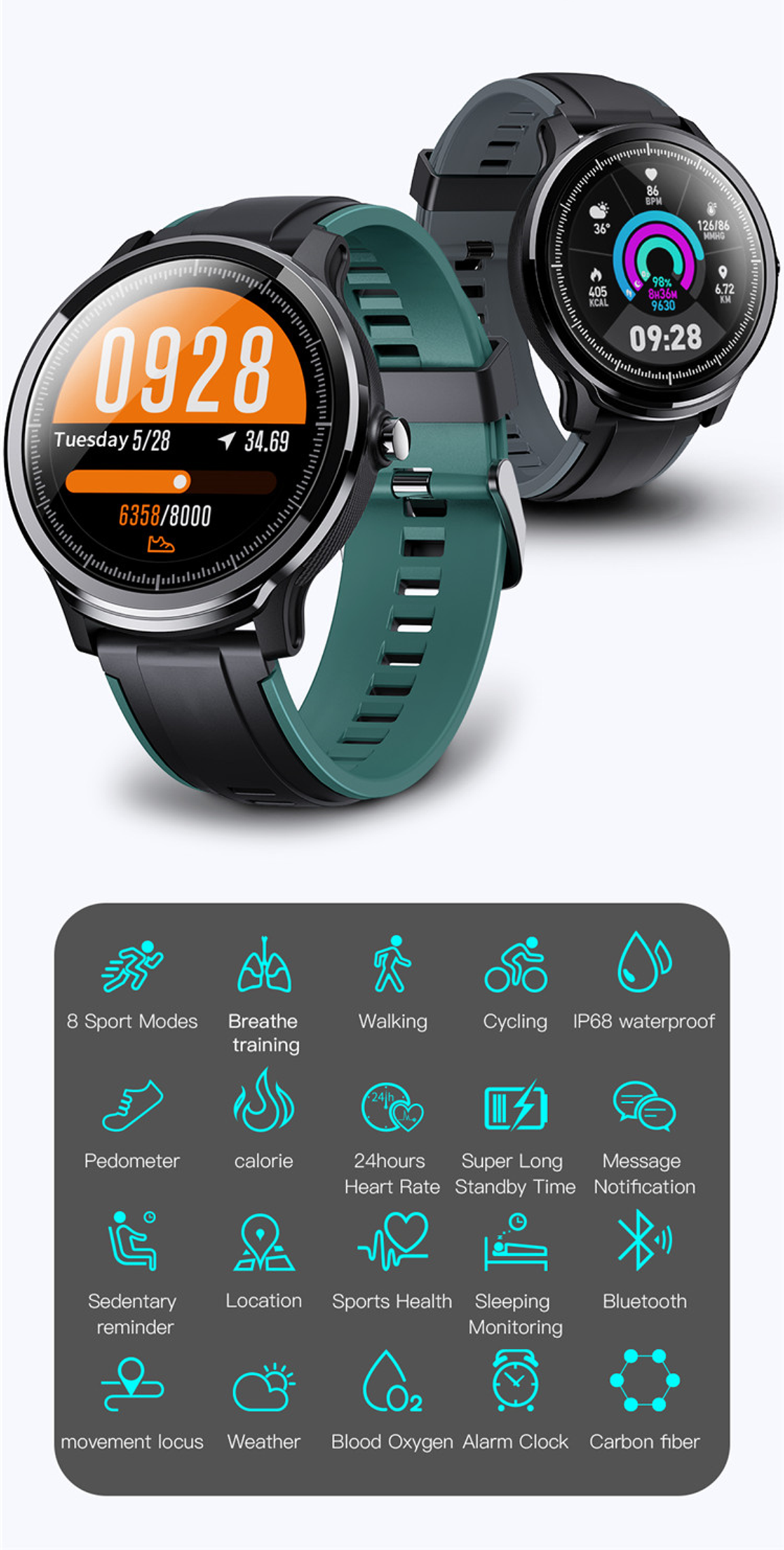 LOOKIT Enjoy Smartwatch Grau Multisport, Smartwatch Carbon TPU, Silikagel, und Zweifarbig: grau Teilweise Benachrichtigungen Gesundheit