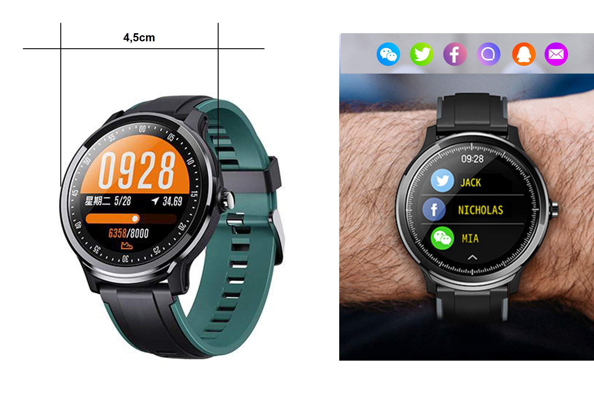 LOOKIT Enjoy Benachrichtigungen Grün Zweifarbig: TPU, Multisport, Silikagel, grün Gesundheit Smartwatch und Smartwatch