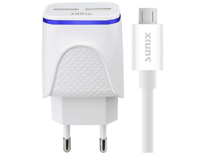 SUNIX Dual USB Ladegerät mit Micro-USB Ladekabel Ladegerät Universal, 5  Volt, Weiß