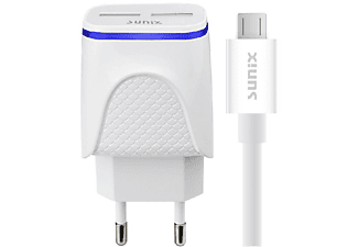 SUNIX Dual USB Ladegerät mit USB Typ-C Ladekabel Ladegerät Universal, 5 Volt, Weiß