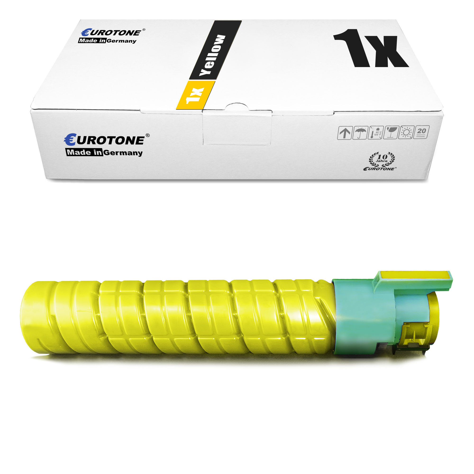 Eine gelbe Tonerkartusche in einer weißen Box mit der Aufschrift 'XL Yellow'. Der Hintergrund ist weiß.