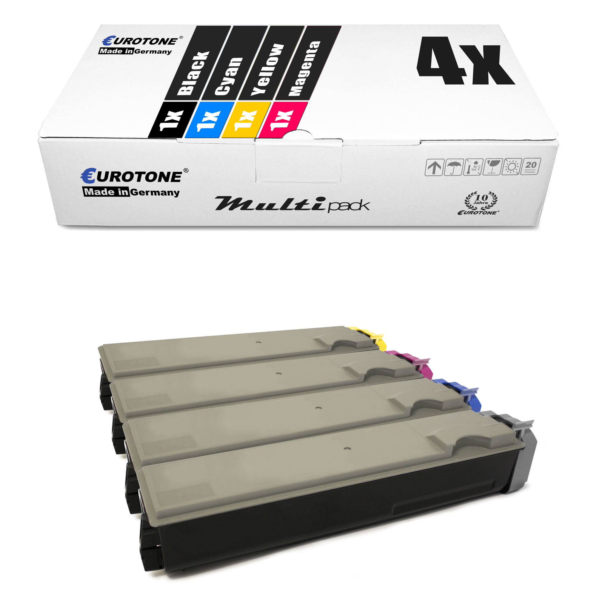 Tintenpatronenbox mit vier sichtbaren Patronen. Auf der Box steht 'Multi pack' und '4x'.