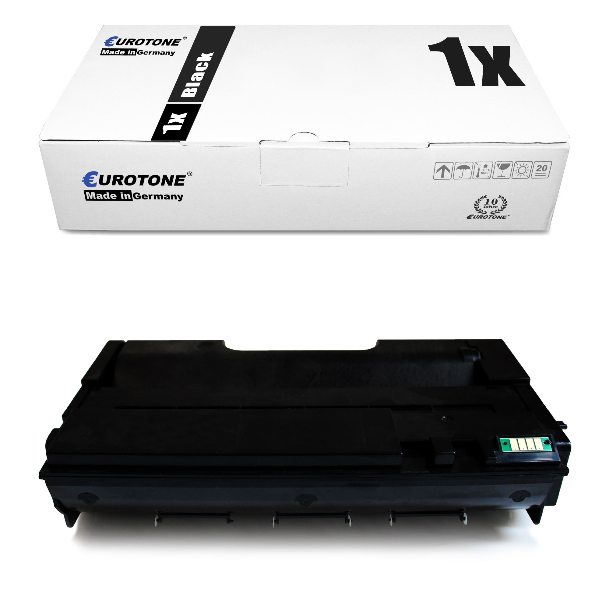 Schwarze Tonerkartusche und Box.