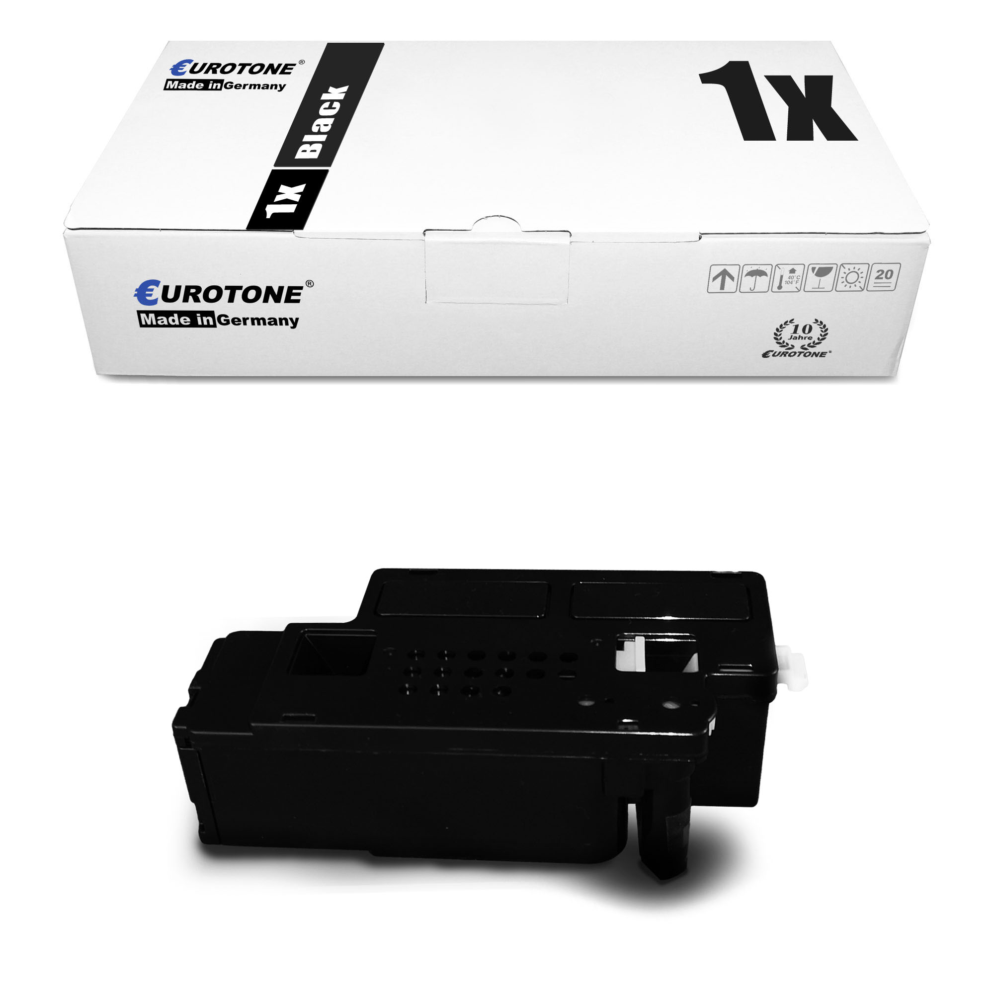 Eurotone Tintenpatronenbox mit einer schwarzen Patrone darunter. Auf der Box steht 1x Schwarz.