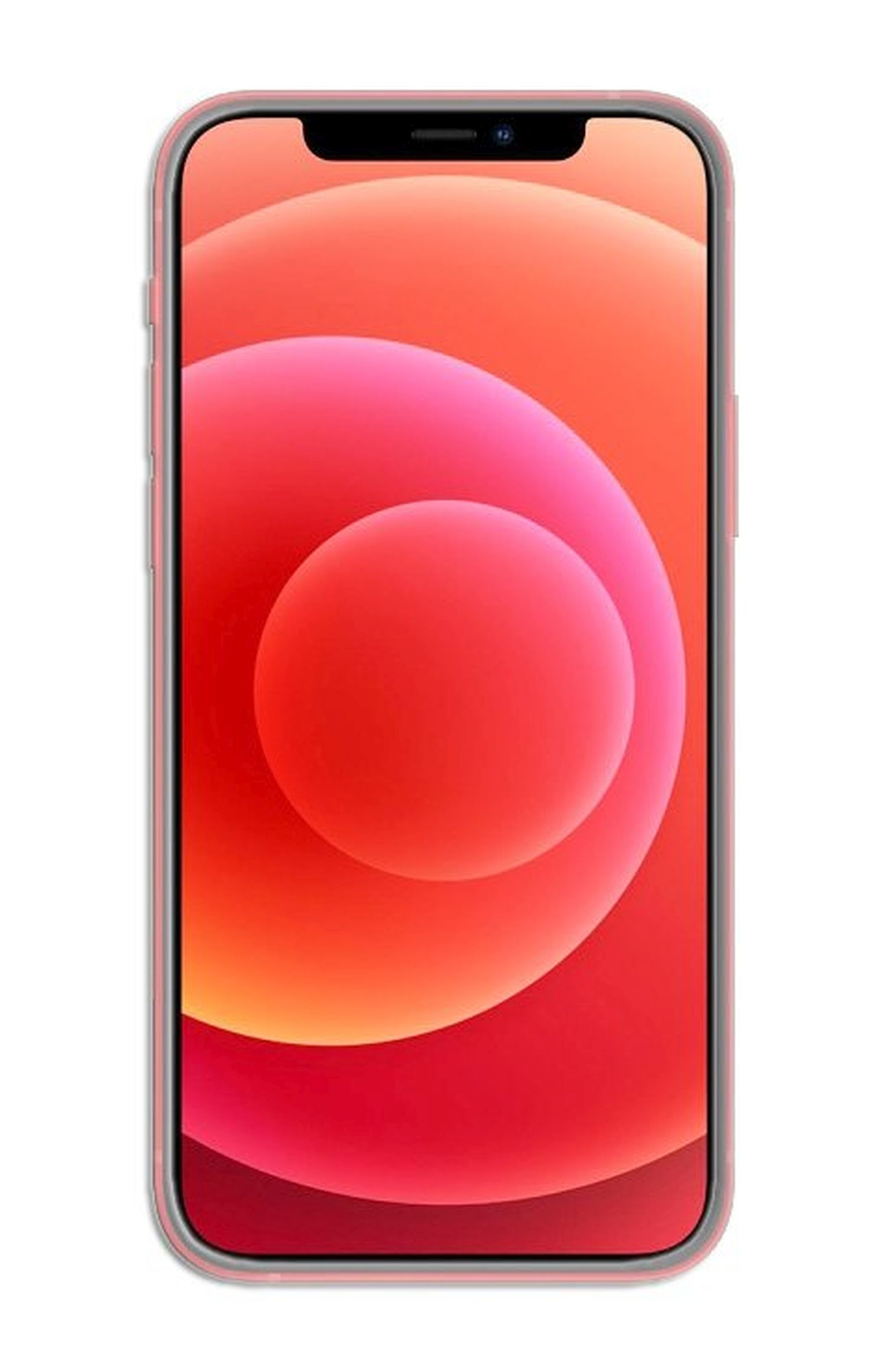 Smartphone mit rosa Hülle, zeigt farbigen Bildschirm mit rotem und orangefarbenem Design.