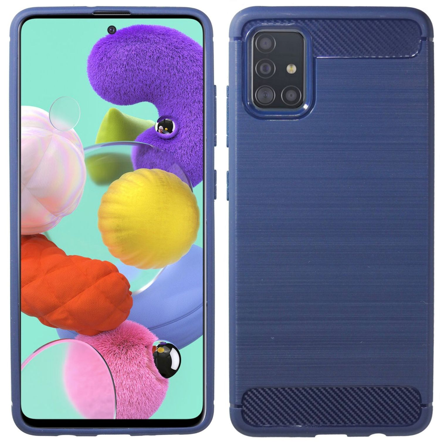 Samsung, COFI Galaxy A51, Bumper, Blau Case, Carbon-Look