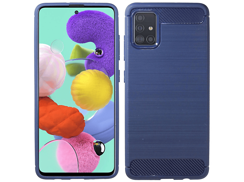 Samsung, COFI Galaxy A51, Bumper, Blau Case, Carbon-Look