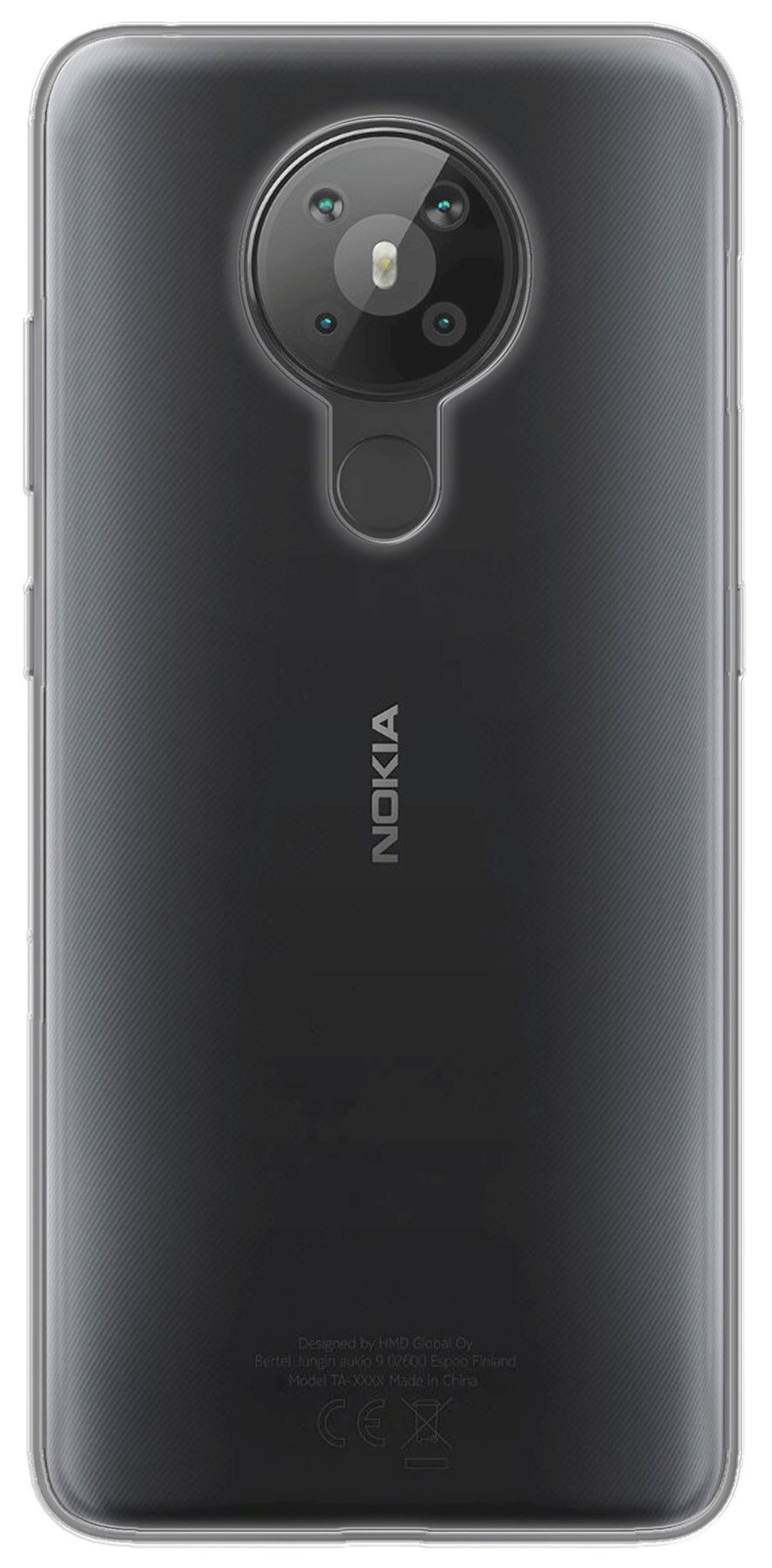Rückansicht eines schwarzen Nokia-Telefons mit Kamera-Erhebung. Das Telefon hat eine glänzende Oberfläche.