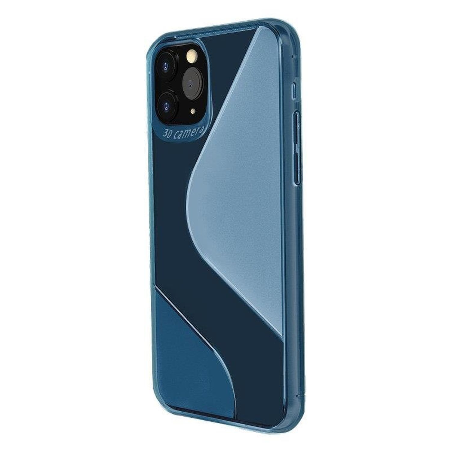 Eine blaue Handyhülle mit Kamera und blauem Hintergrund.