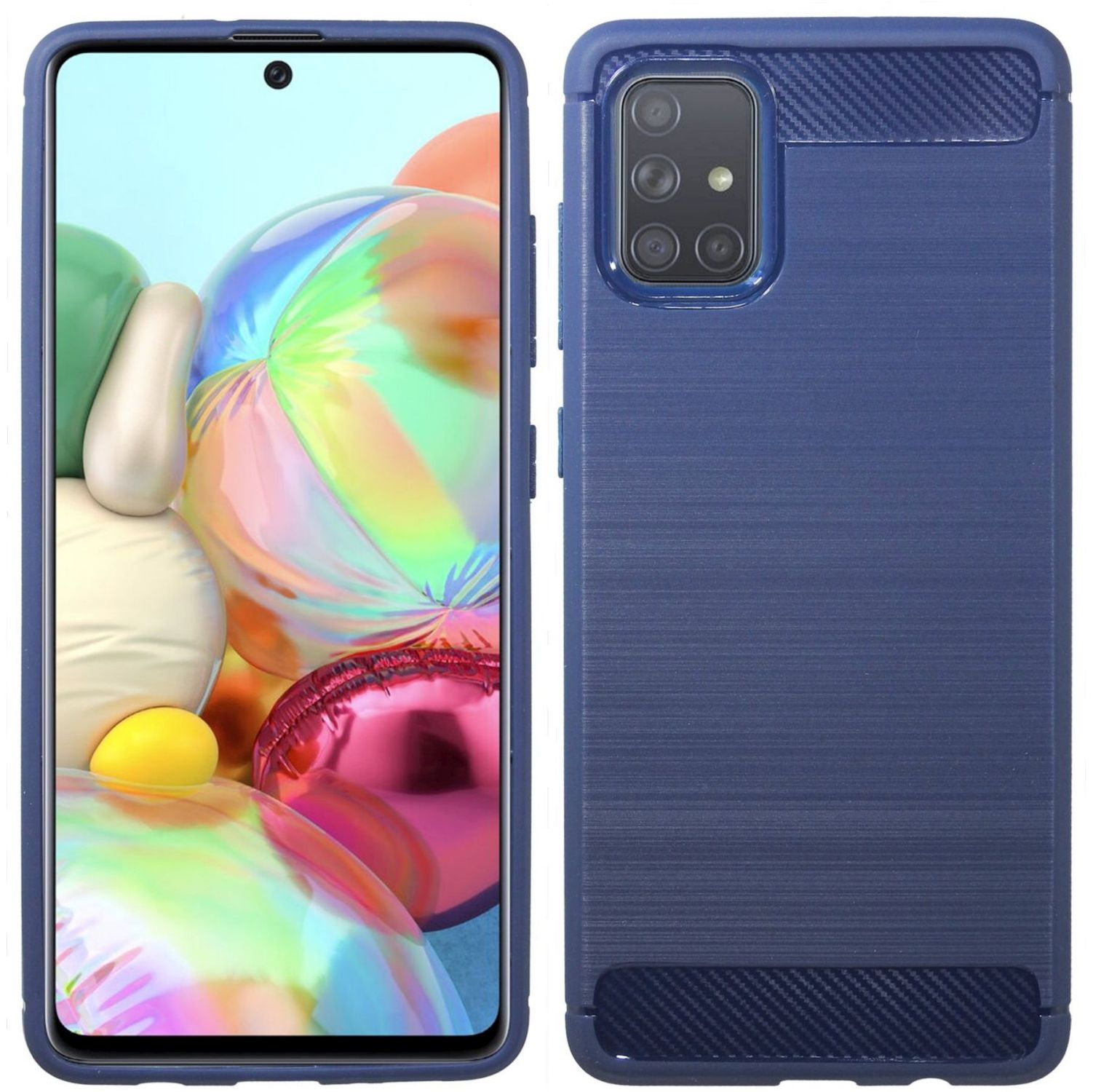Samsung, Carbon-Look A71, Bumper, Case, COFI Galaxy Blau