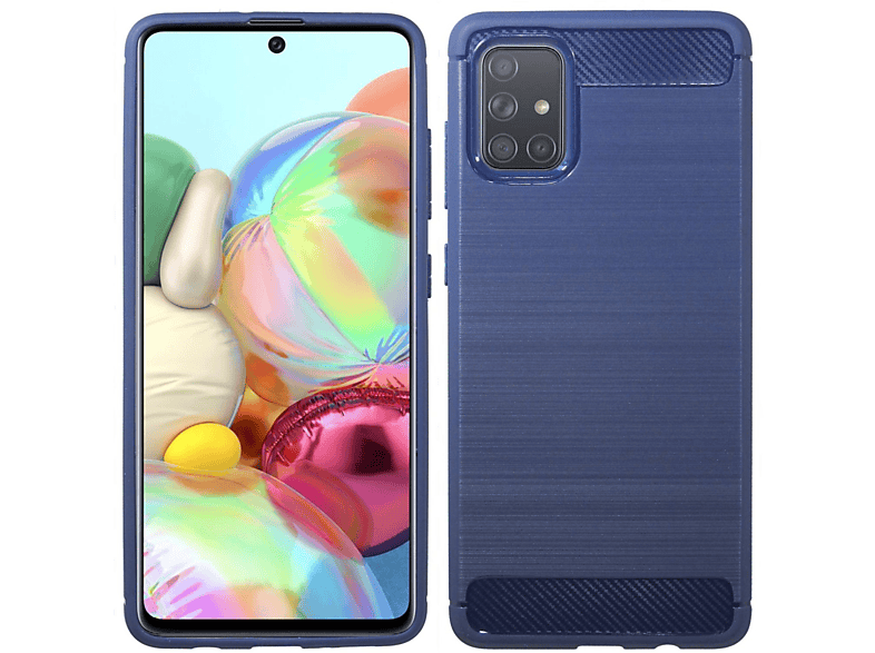 Samsung, Carbon-Look A71, Bumper, Case, COFI Galaxy Blau