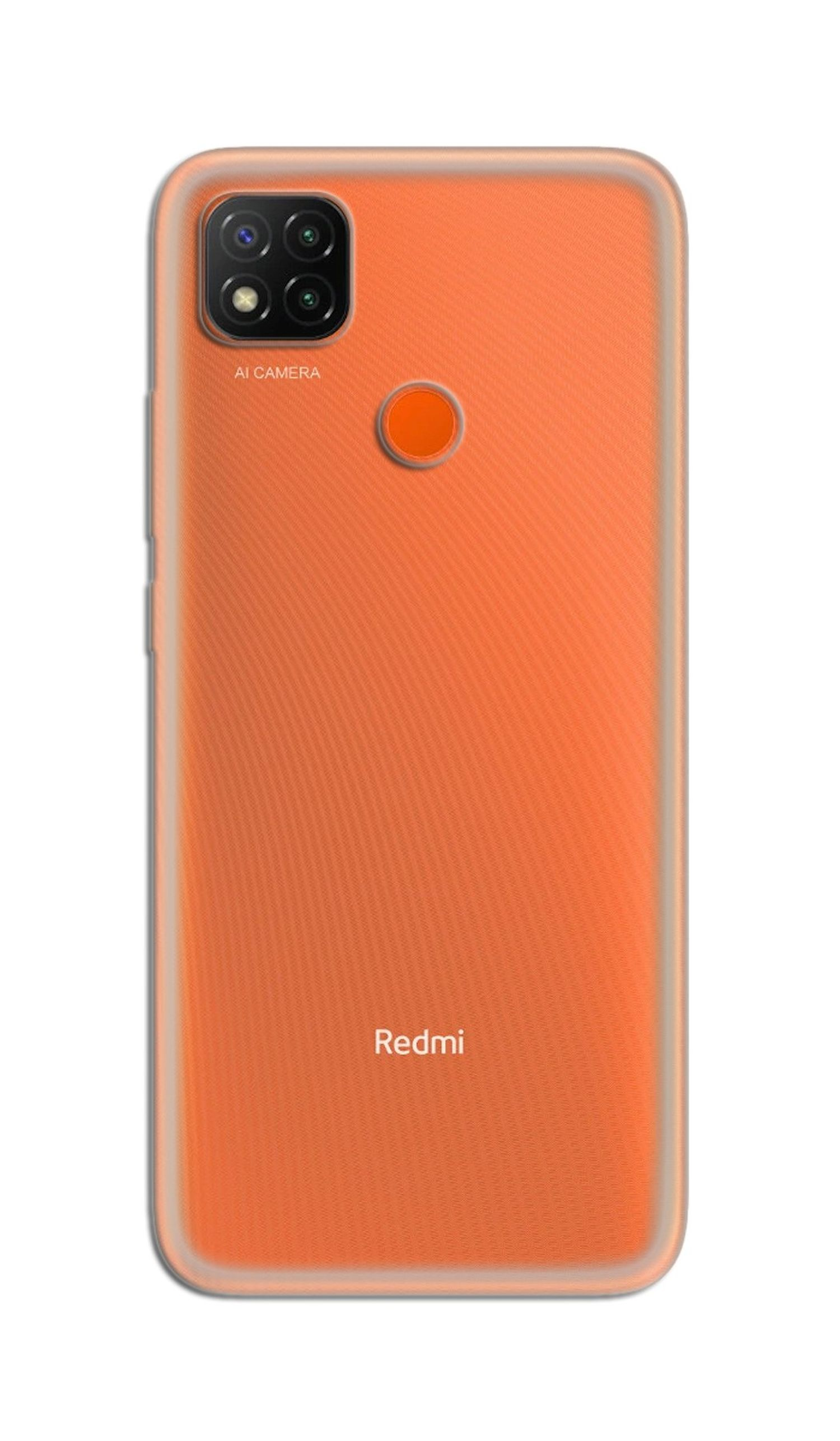 Orangene Handyhülle mit Kamera und Redmi-Logo.
