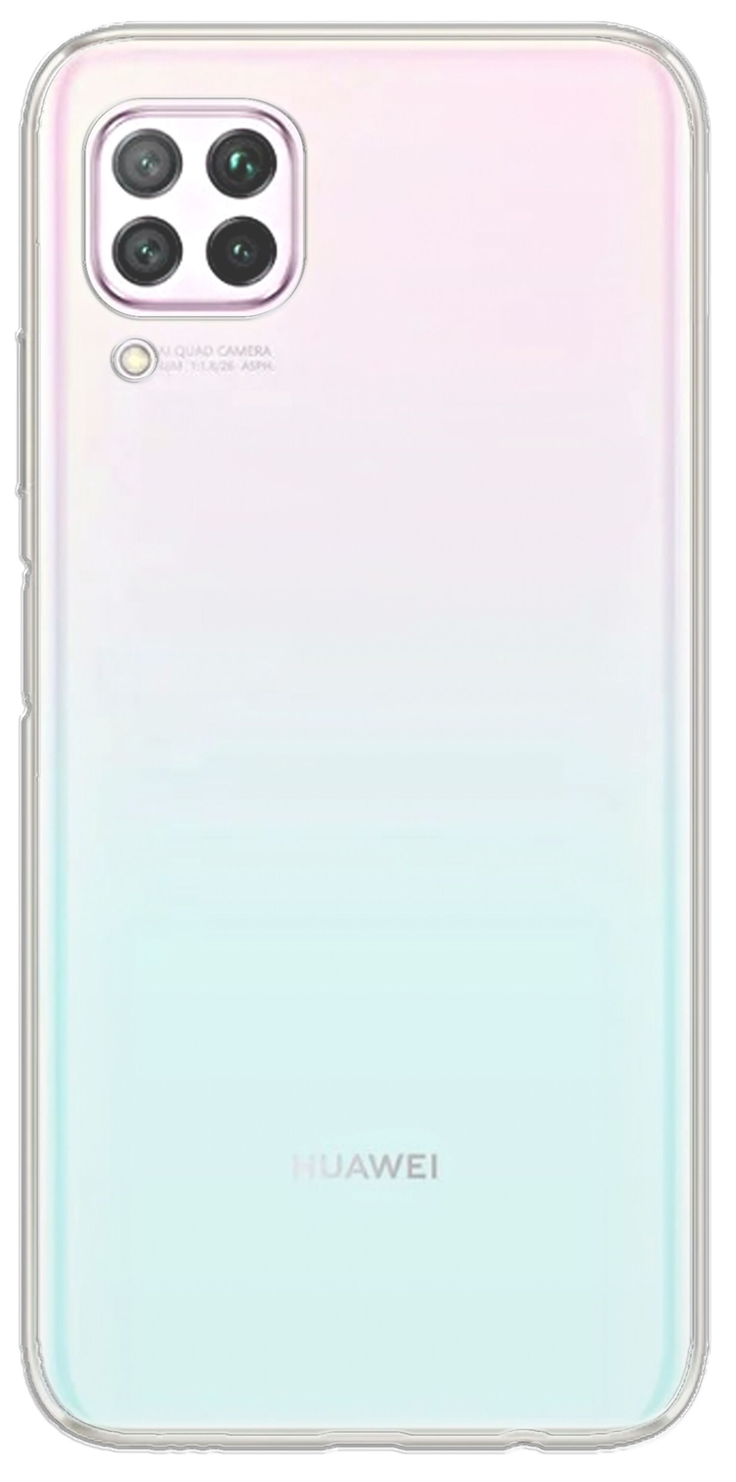 Weißes und rosa Farbverlauf-Telefon, mit Kameraobjektiv.