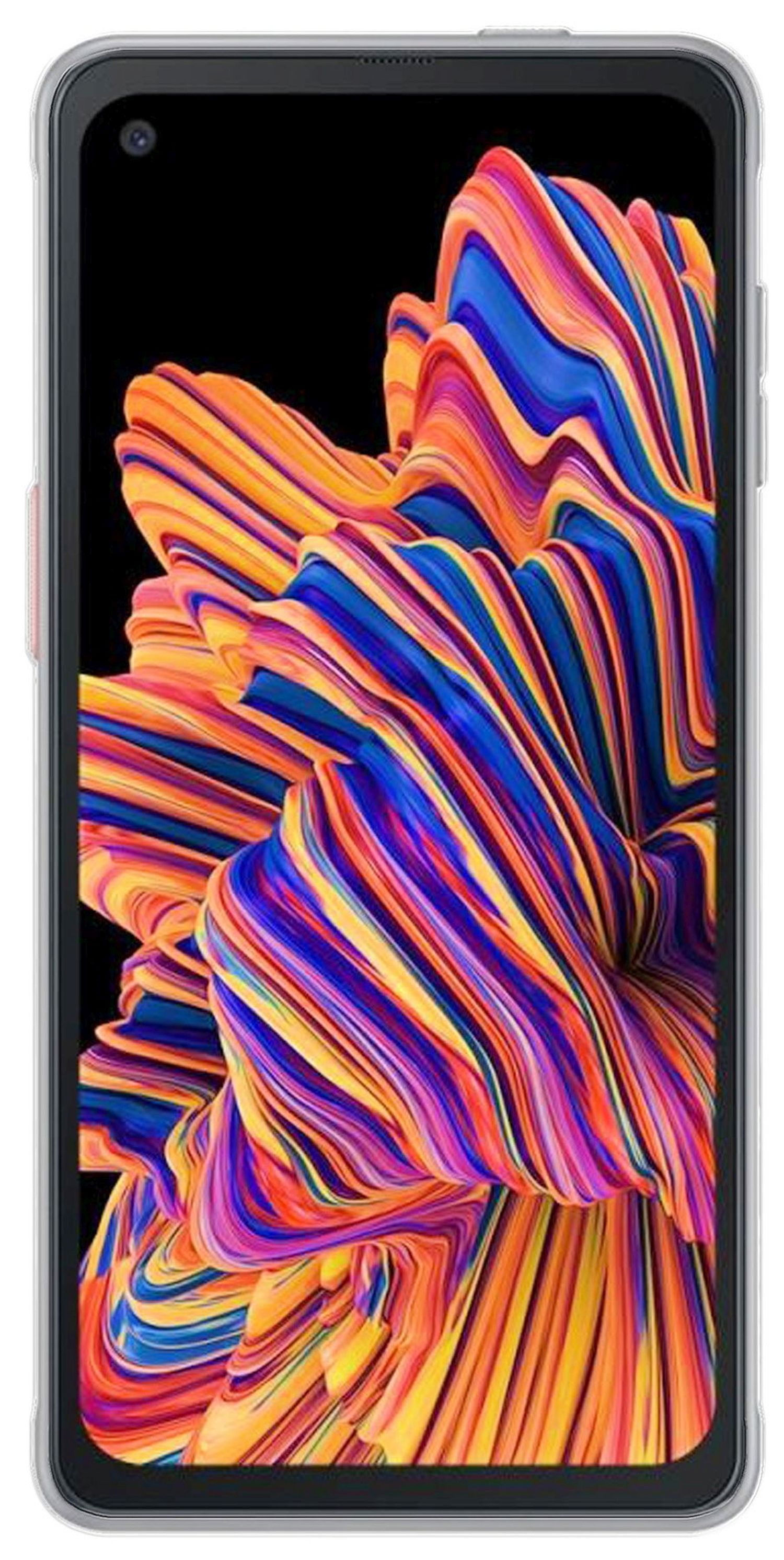 Ein Smartphone, das ein farbenfrohes abstraktes Design auf schwarzem Hintergrund anzeigt.