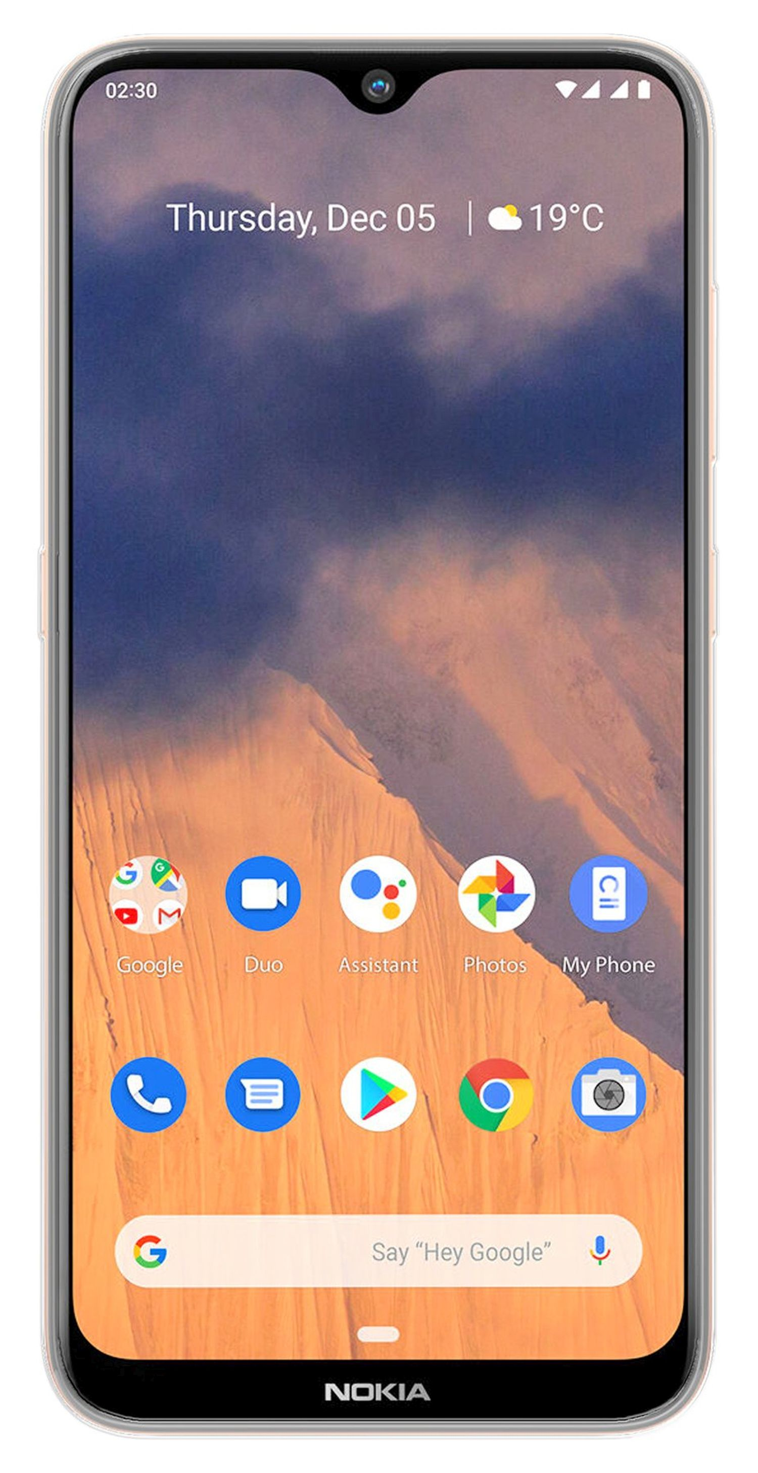 Ein Smartphone, das den Startbildschirm zeigt. Es zeigt Datum, Uhrzeit und App-Symbole.