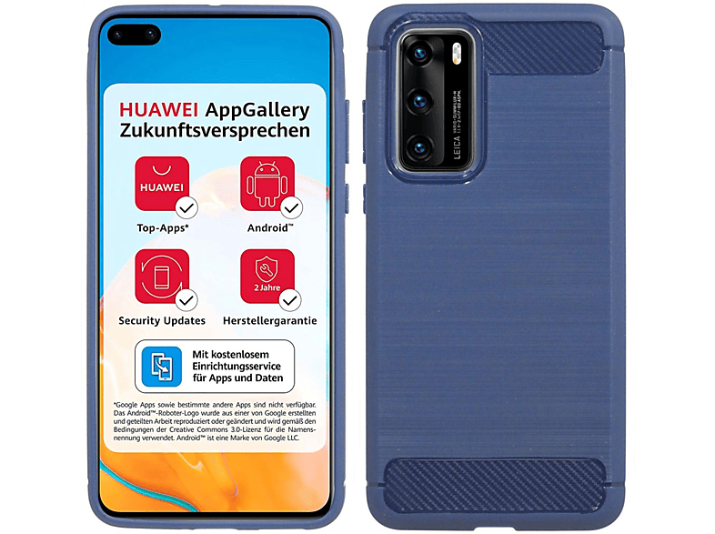 Huawei, Carbon-Look Blau Case, P40, Bumper, COFI