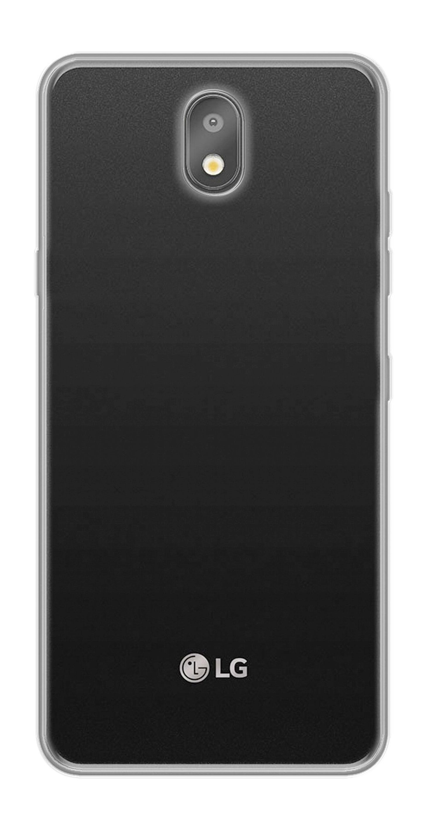 Eine schwarze Handyhülle mit einem LG-Logo auf der Rückseite.