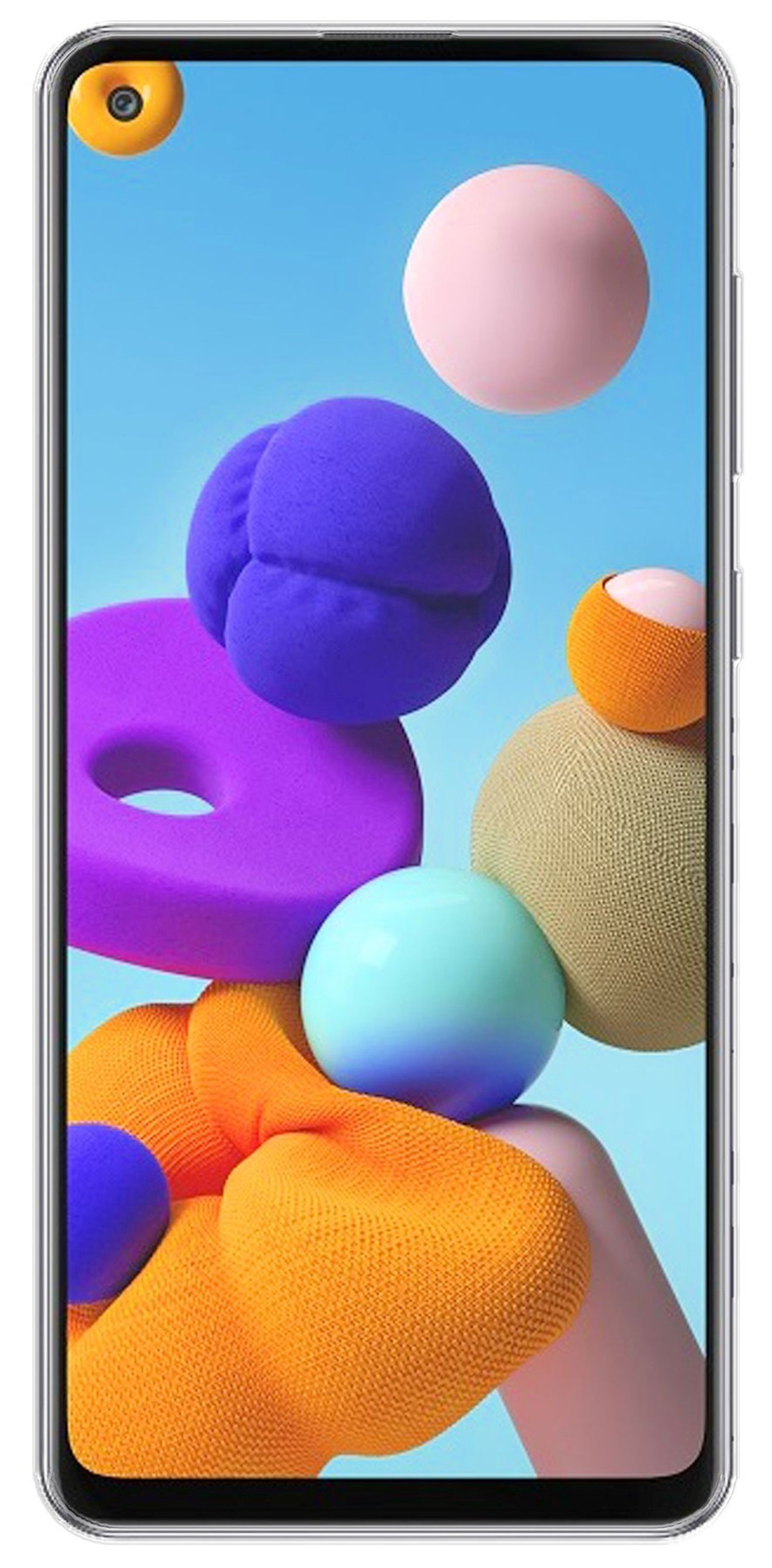 Smartphone-Bildschirm mit bunten Formen: Kugeln und Donut.
