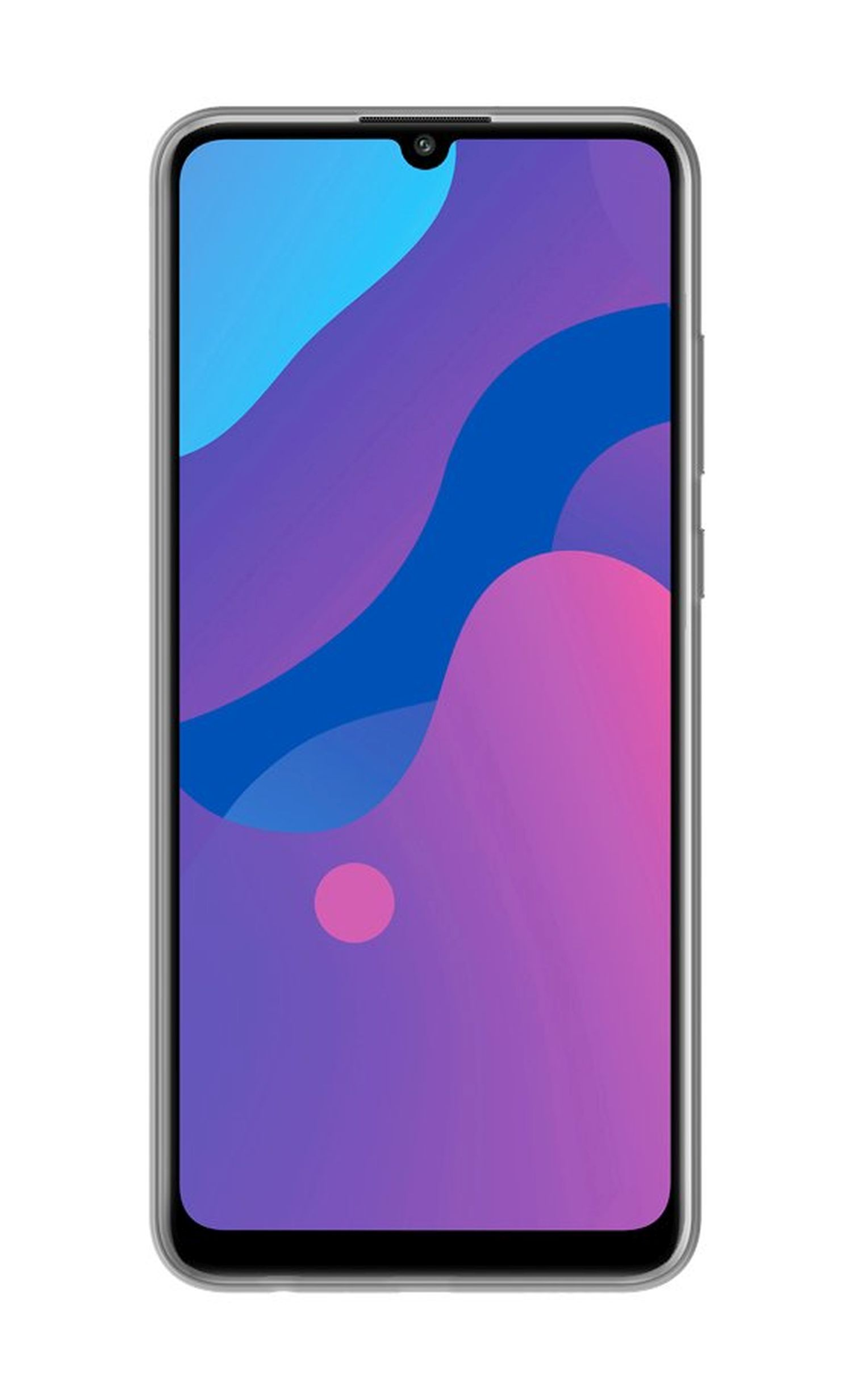 Telefon mit einem blauen, rosa und lila Farbverlauf im Hintergrund.