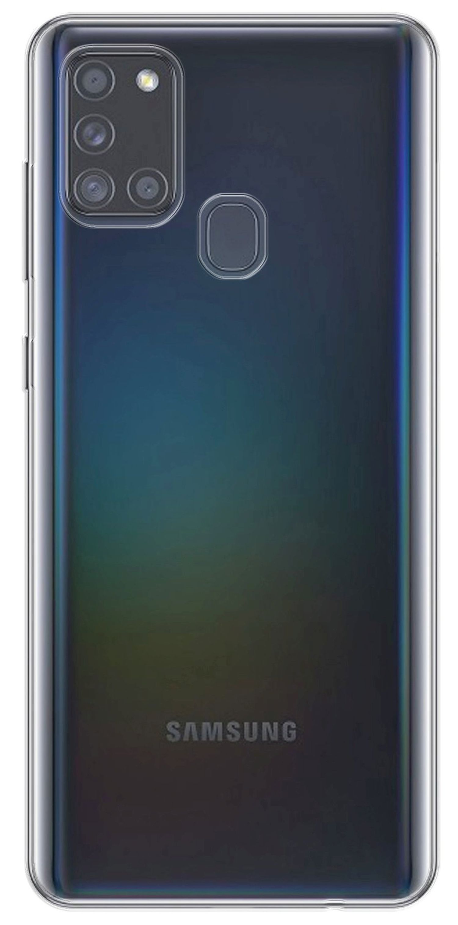 Die Rückseite eines Telefons mit mehreren Kameras und einem Fingerabdrucksensor, zeigt einen Farbverlauf.