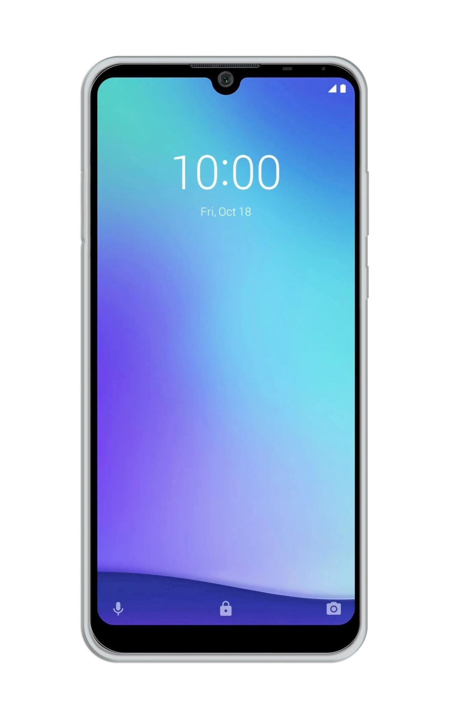 Ein Smartphone mit einem Bildschirm, der einen farbenfrohen Farbverlauf anzeigt. Die Uhrzeit ist 10:00 Uhr, und das Datum ist der 18. Okt.