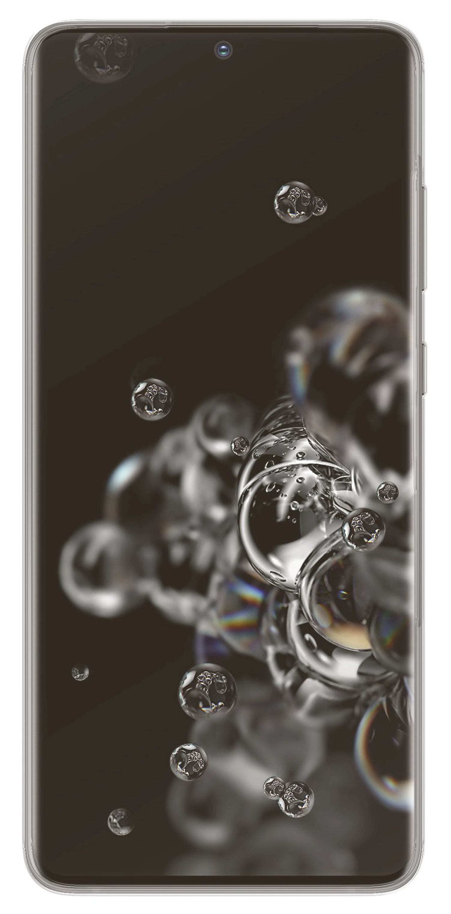 Telefon mit Blasen auf dem Bildschirm. Weißer Hintergrund.