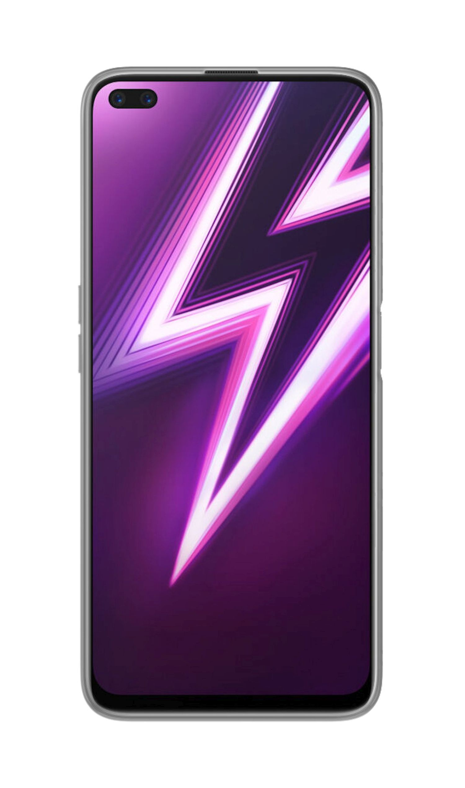 Smartphone-Bildschirm mit lila Grafik. Weißer Hintergrund.