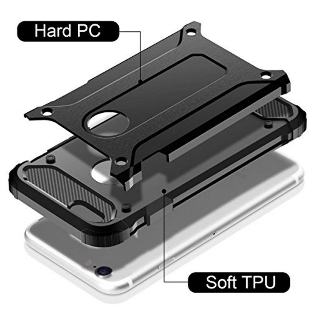 Diagramm einer Handyhülle, das Schichten zeigt: harter PC außen, weiches TPU innen.