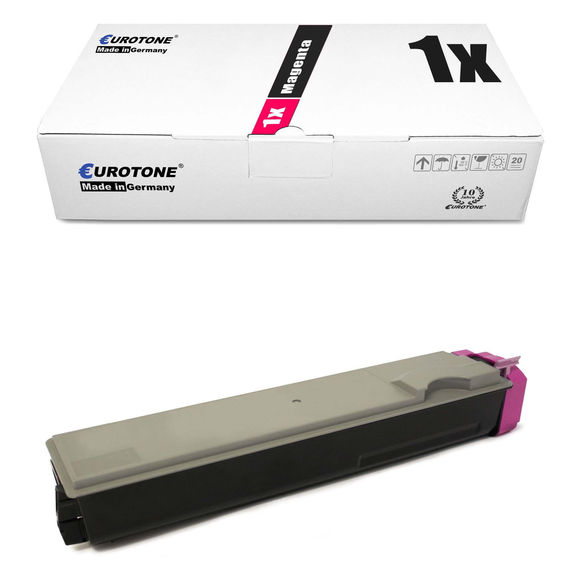 Magenta-Tonerkartusche in weißer Box mit '1x Magenta' und 'Eurotone'.