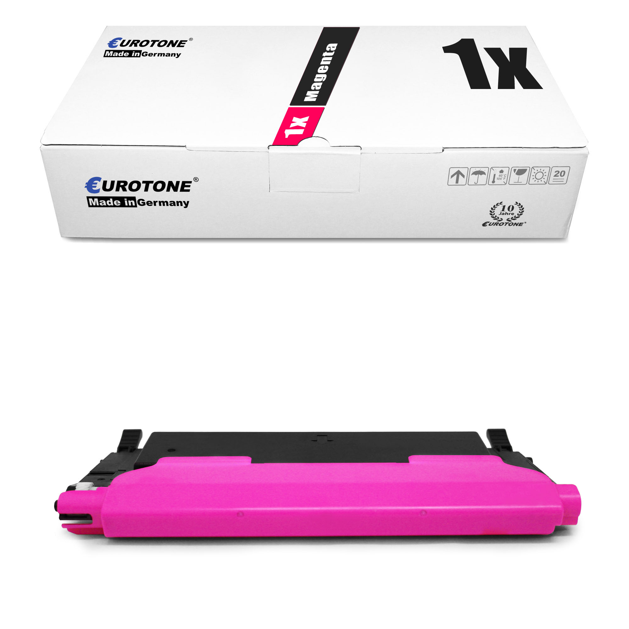 Magenta Tintenpatrone und Box. Die Box zeigt "1x Magenta" und Eurotone-Branding.