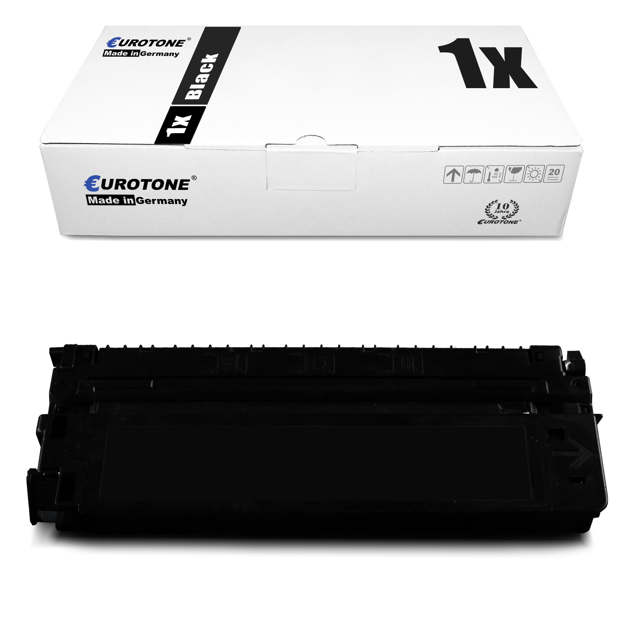Schwarze Eurotone-Tonerkartusche und -Box. Box: 1x Black XL. Made in Germany.