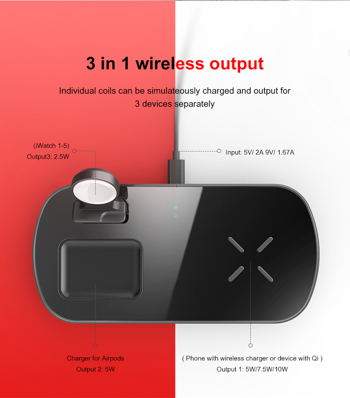 C7-A Apple Ladegerät Qi Apple, 3in1 für SW LOOKIT Wireless Ladegerät Schwarz