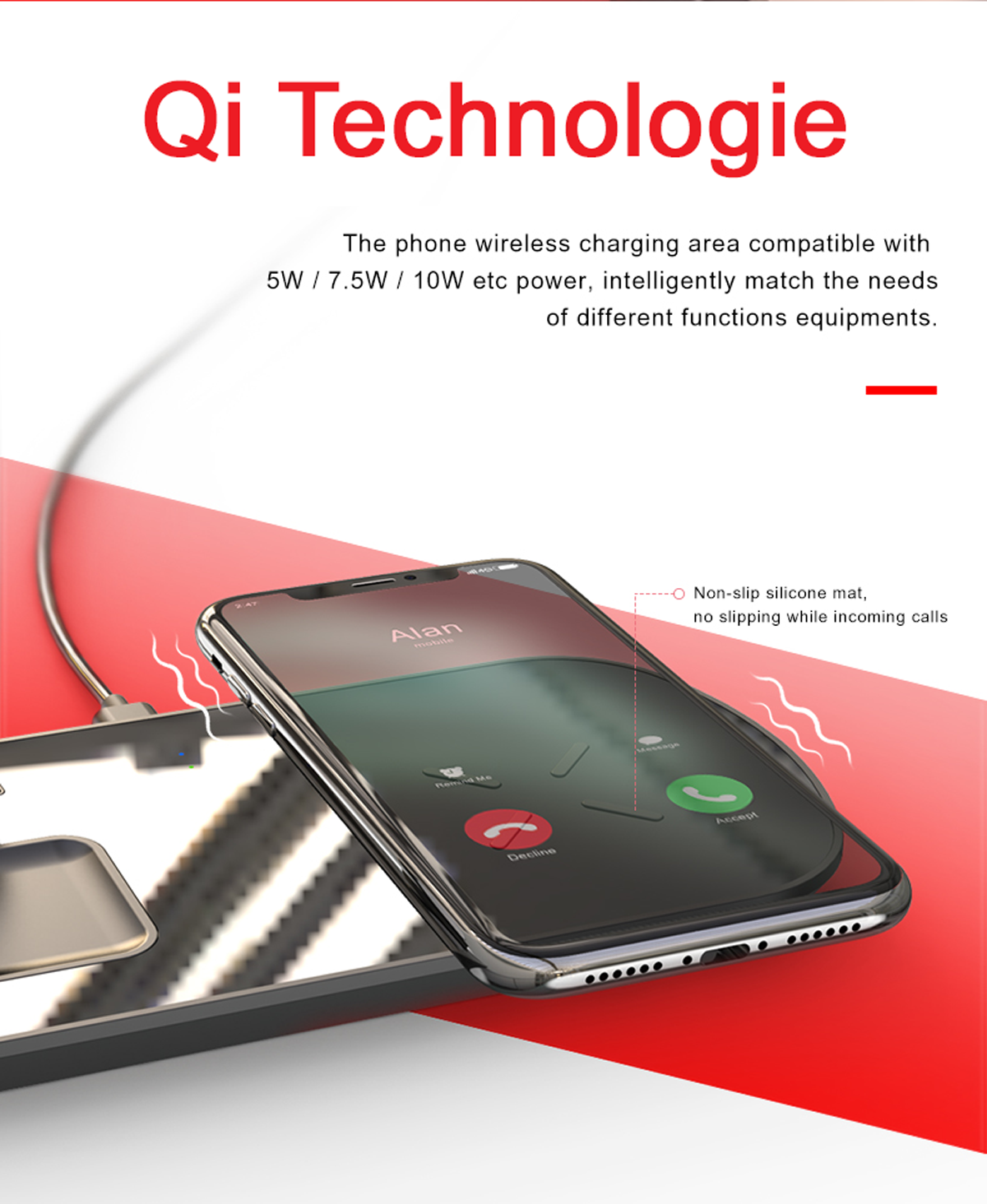 LOOKIT C7-A Qi Apple, Wireless für Ladegerät SW Schwarz 3in1 Ladegerät Apple