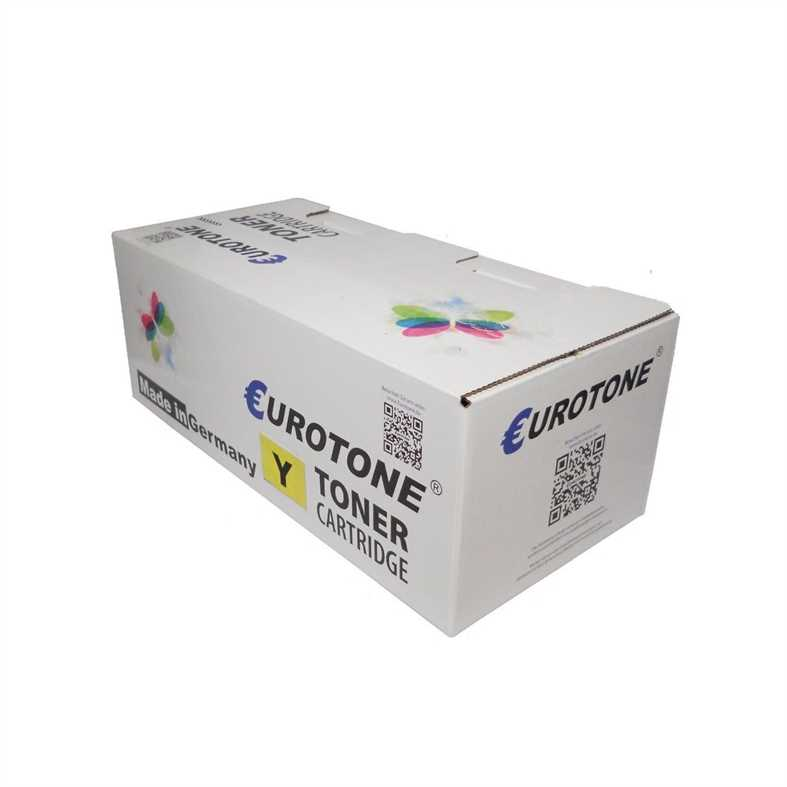 Eurotone Tonerkartuschenbox, Made in Germany. Die Box hat einen weißen Hintergrund und gelben Text.