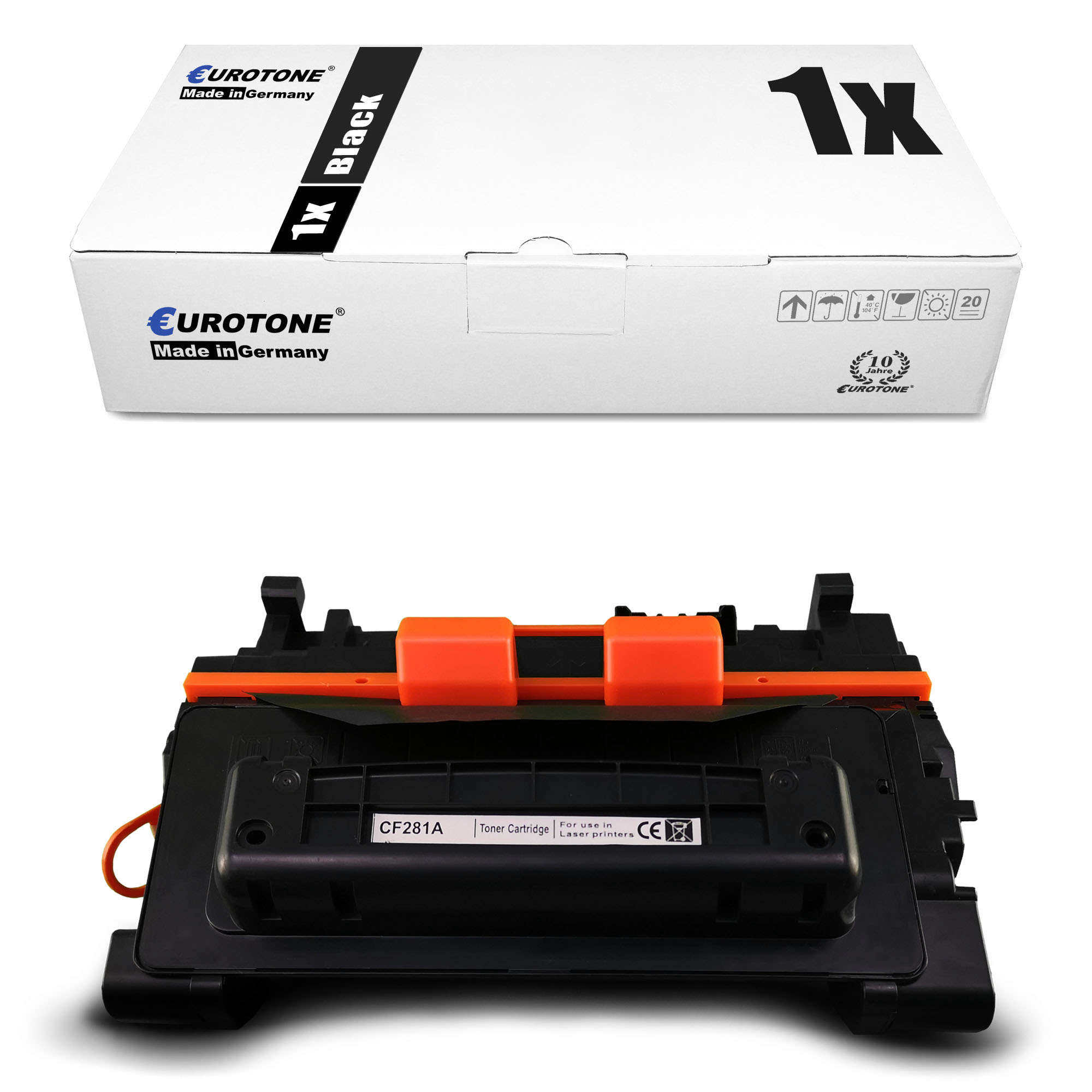 Schwarze Eurotone-Tonerkartusche und -Box. Box: 1x Black XL. Made in Germany.