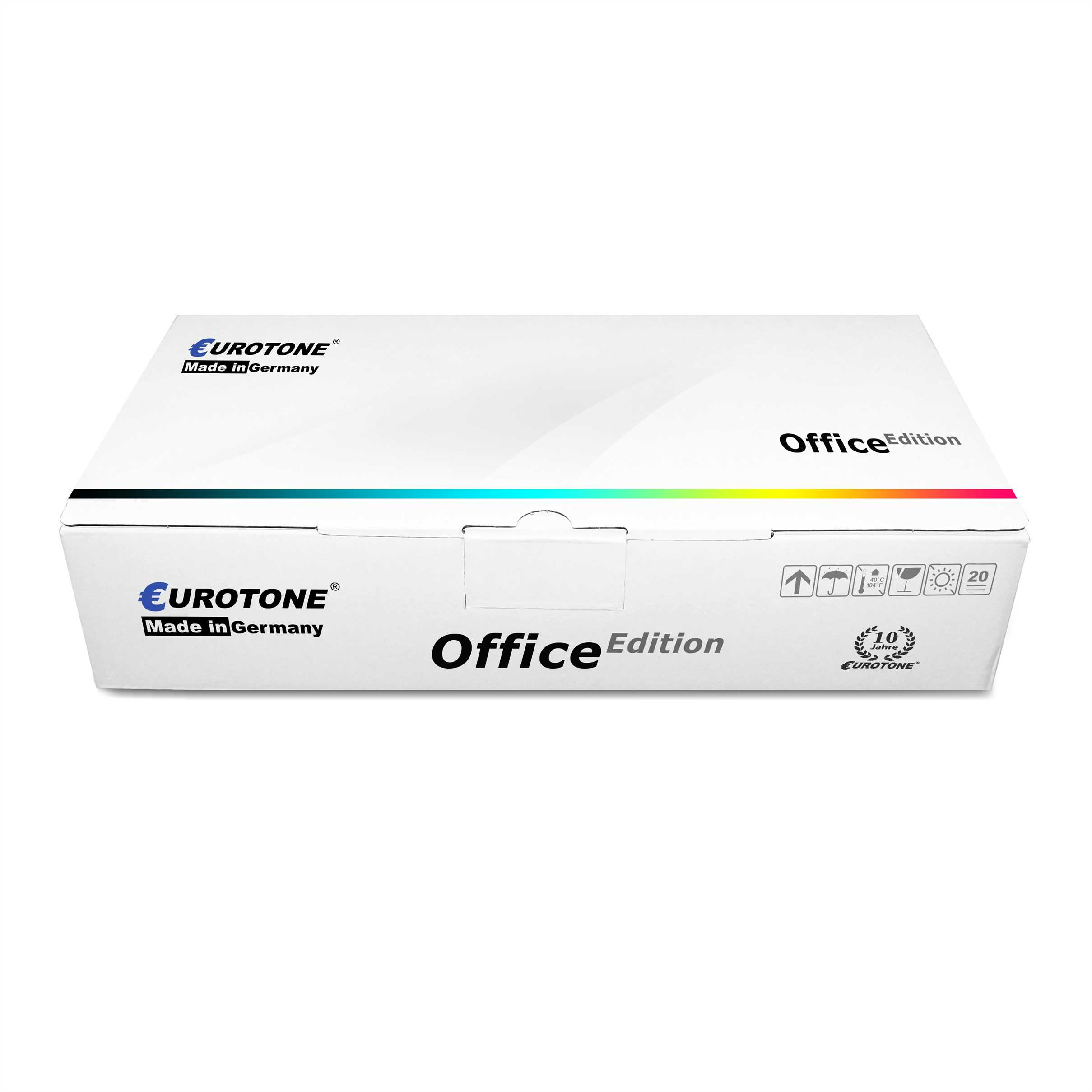 Weiße Box mit Text. Auf der Box steht Eurotone und Office Edition in schwarzem Text. Mehrfarbiger Streifen.