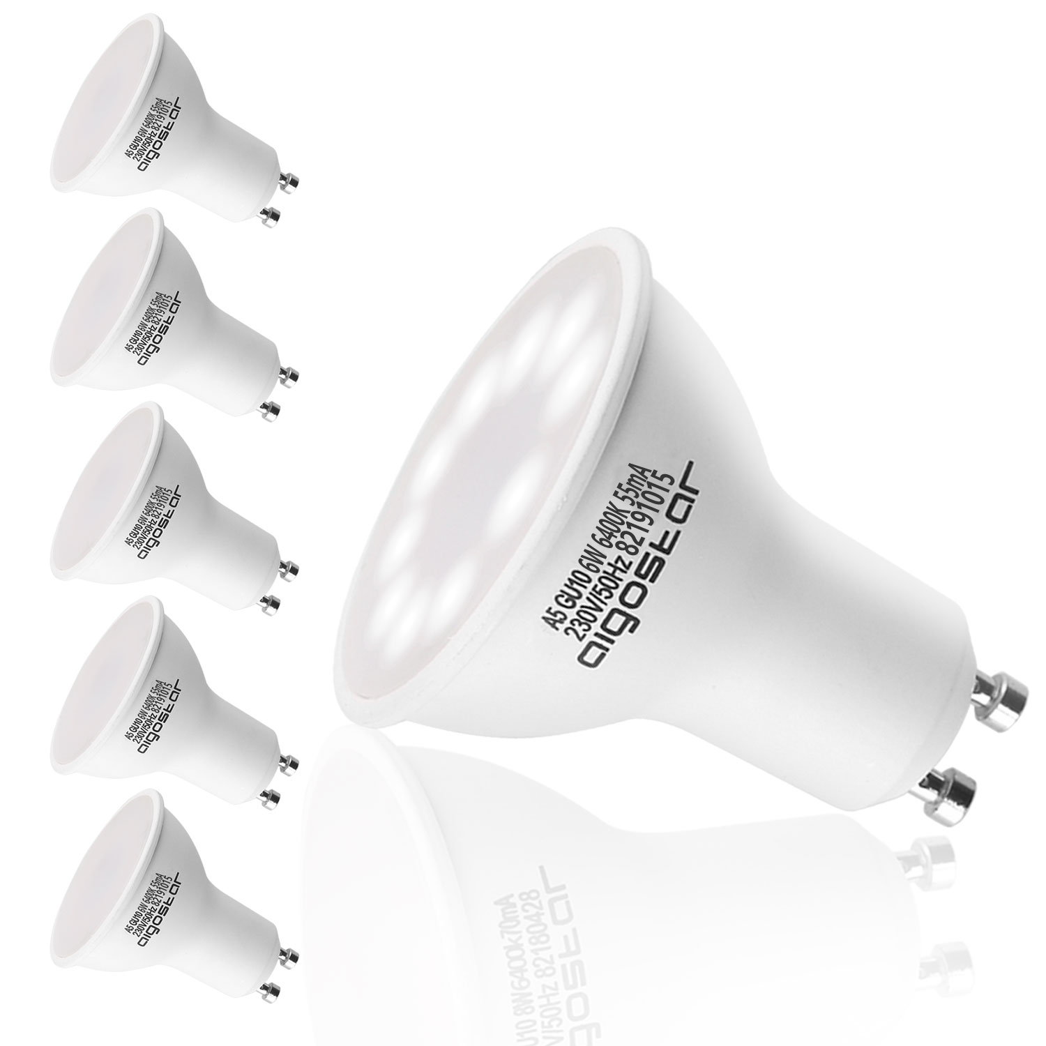 Diverse luci LED bianche, con sfondo bianco. Le luci sono cilindriche, con perni metallici.