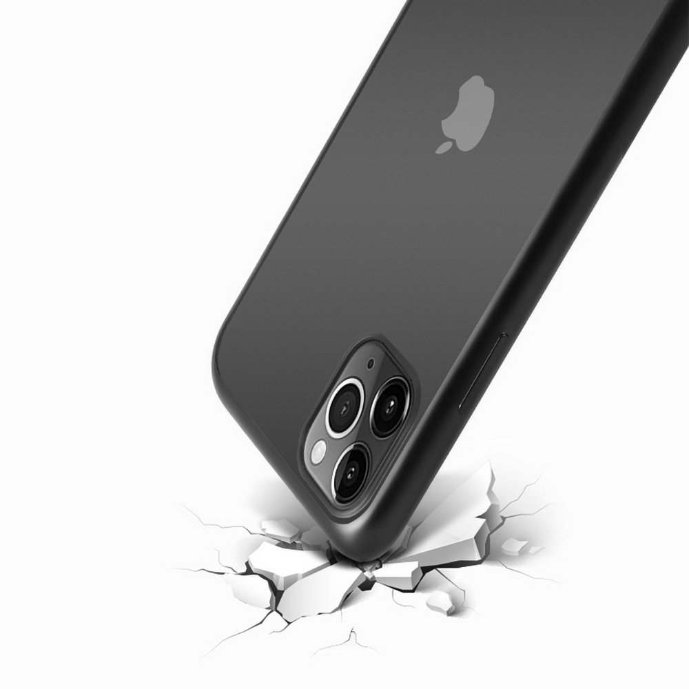 Handyhülle mit Telefon. Das Telefon ist abgewinkelt, und die Hülle fällt auf eine gerissene Oberfläche.