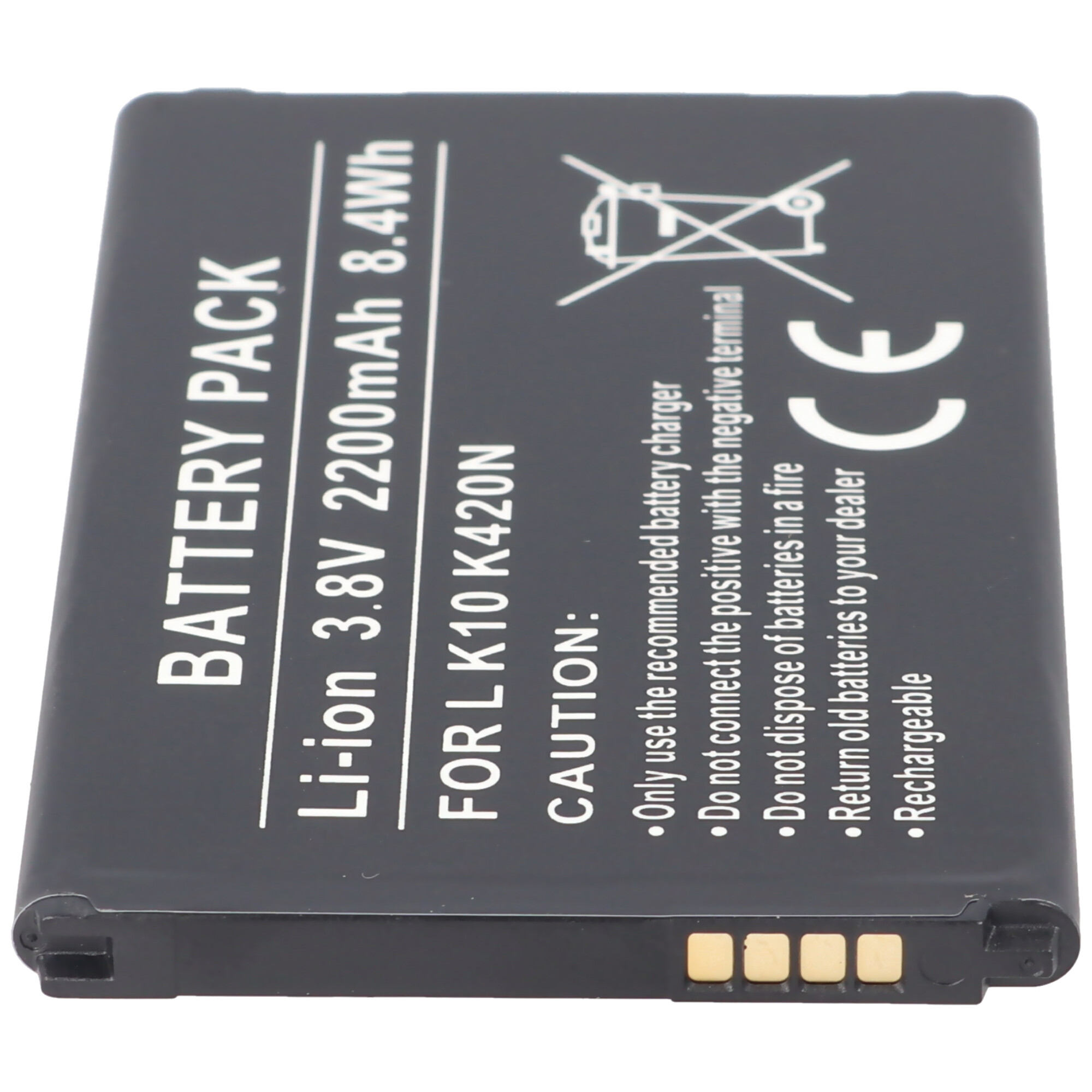 Schwarzer Akku mit Text. Liest 'BATTERY PACK' und hat Warnhinweise. Der Akku ist schwarz.