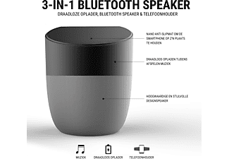 ENOX Enox 3-In-1 Gerät - Kabelloses Ladegerät + Bluetooth-Lautsprecher + Telefonhalter Lautsprecher und Ladegerät Schwarz