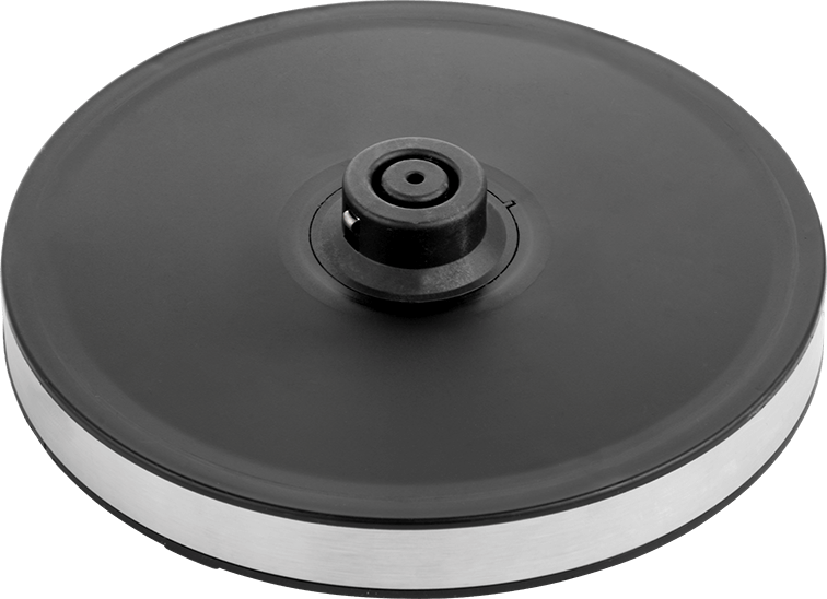 Czarno-srebrzysty dysk. Wierzch czarny ze srebrnym pierścieniem z boku.